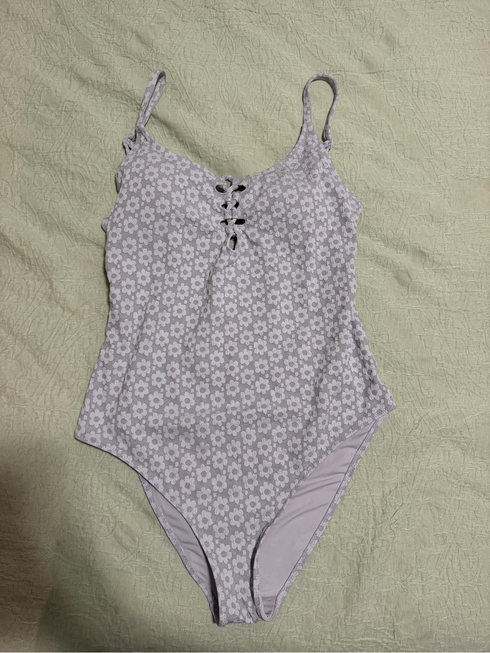aerie Light Lavender Floral Lace-Up One-Piece Swimsuit